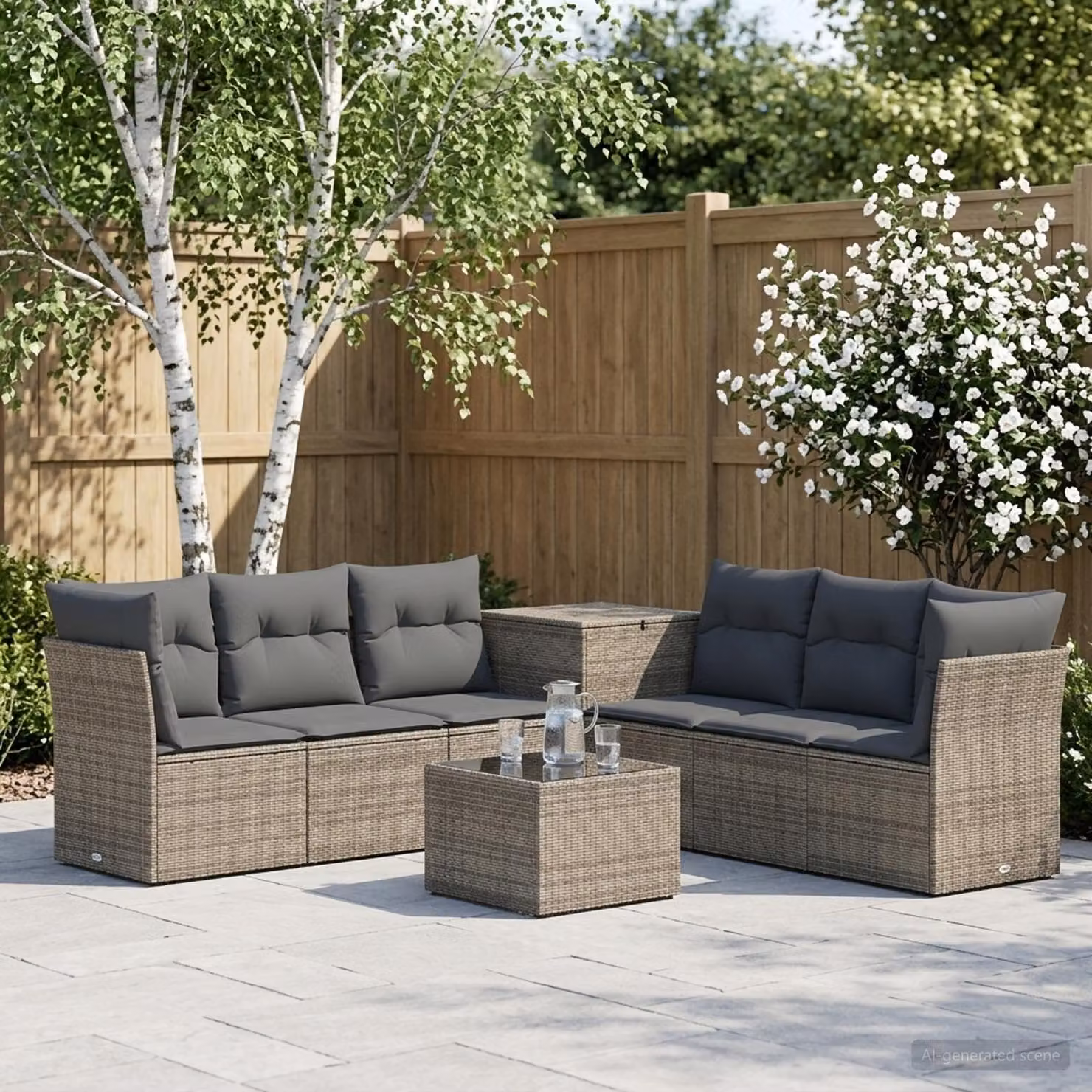 Set di divani da giardino vidaXL in polyrattan con forma a U, colore grigio e antracite, composto da 8 pezzi con cuscini inclusi e tavolino da caffè