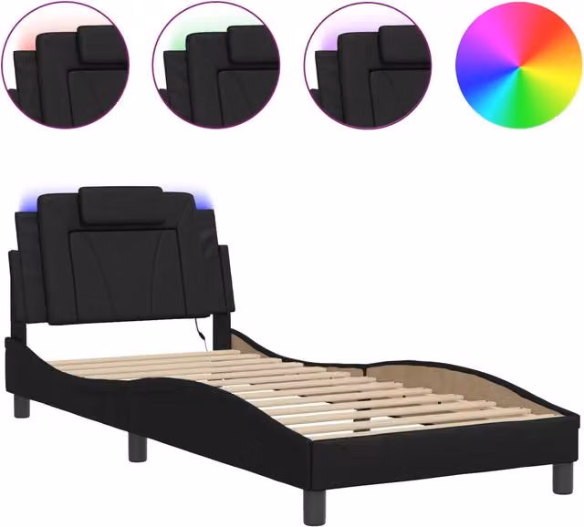 Letto singolo Viana nero con illuminazione LED e porta USB per adulti L/P/H: 90 x 190 cm