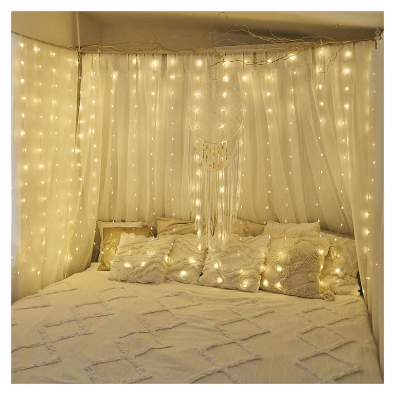 Tenda luminosa a LED con 240 luci a LED, luce bianca calda, grado di protezione IP44, lunghezza 1,7 metri