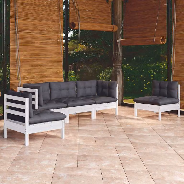Set Salotto da Giardino vidaXL a L in Legno di Pino con Cuscini, Moderno, Grigio, Antracite o Bianco