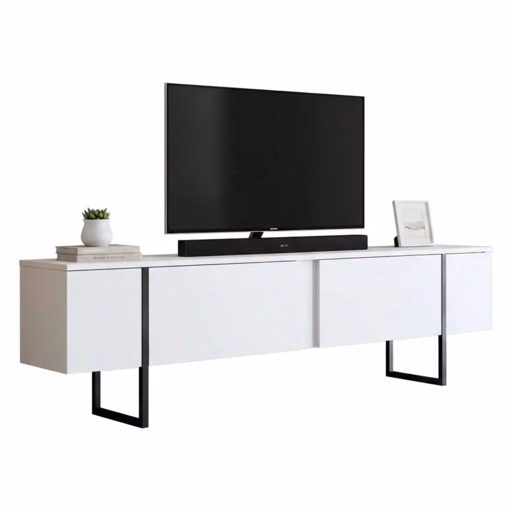 Abishia Mobile Porta TV Moderno con Cassetti, Bianco e Nero, L: 180 cm, P: 30 cm, H: 50 cm – 2