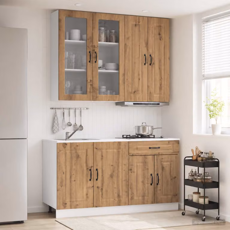 Set di 4 unità cucina moderne vidaXL KALMAR in legno marrone con ante in vetro