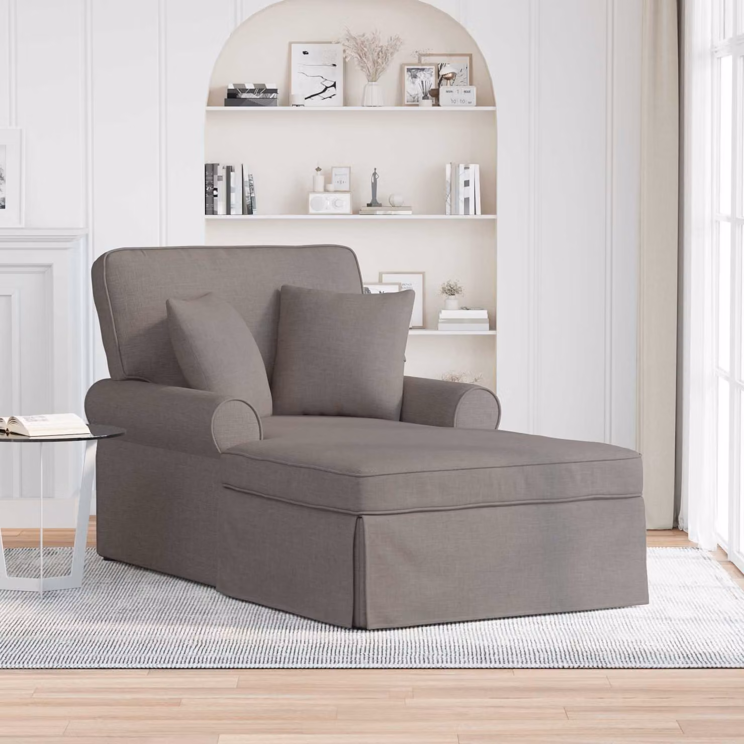 Chaise Longe moderna vidaXL in tessuto con gonna e cuscini, 3 pezzi, disponibile in beige o grigio, H 91 x L 157 x P 91 cm