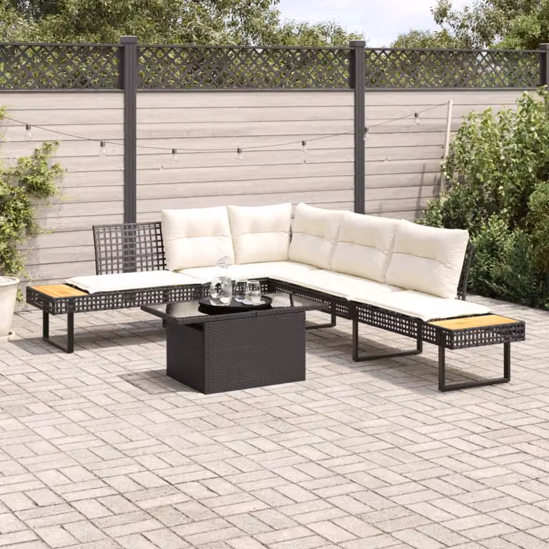 vidaXL Set Divani da Giardino 2 pz con Cuscini Nero Polyrattan e Vetro