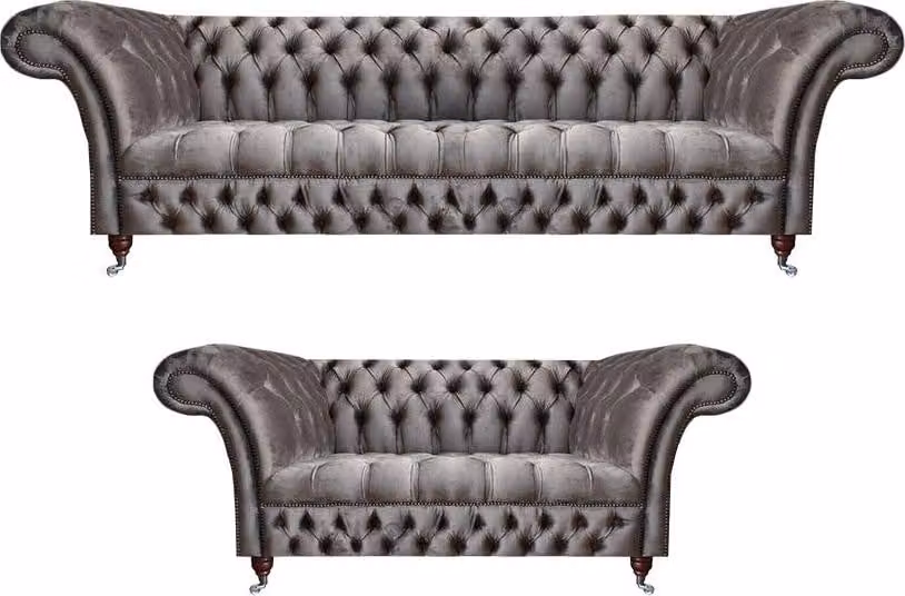 Luxuriöse 2x Sofa 3+2 Sitzer Textil Polstermöbel Grau Sofagarnitur Wohnzimmer