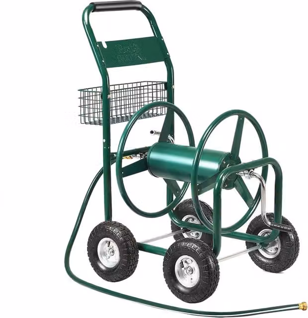Carrello avvolgitubo professionale da giardino con ruote Avvolgitore tubo in metallo Verde
