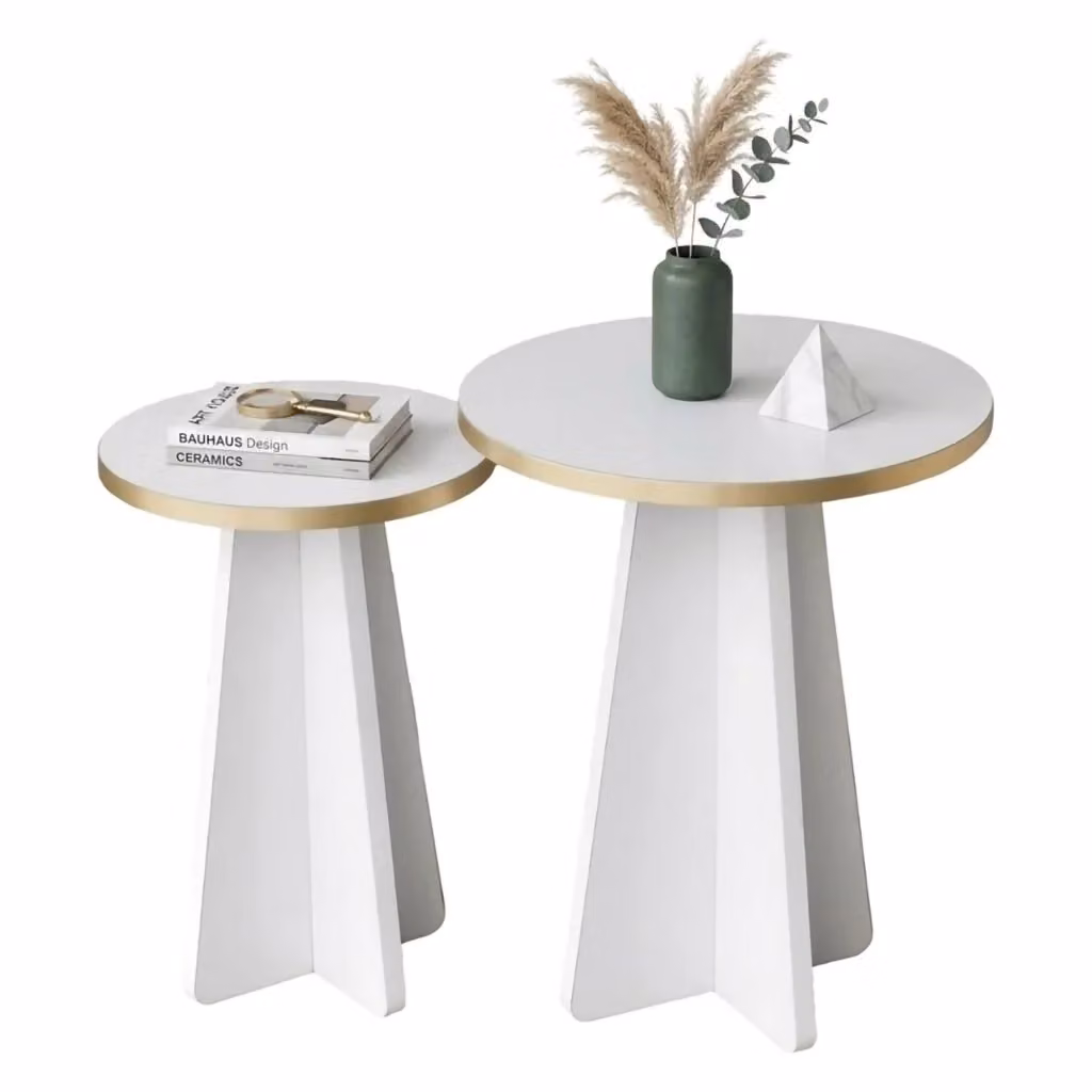 Tavolino da salotto rotondo DMORA Cardito, Bianco e Oro, L/P/H: 40 x 40 x 50 cm – 2