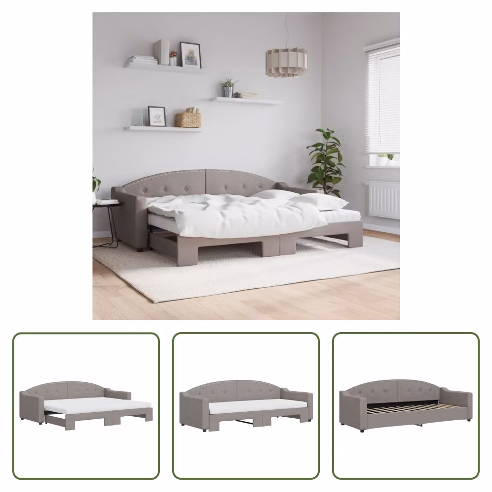 The Living Store Letto da giorno allungabile con materassi Taupe 80x200 cm in tessuto