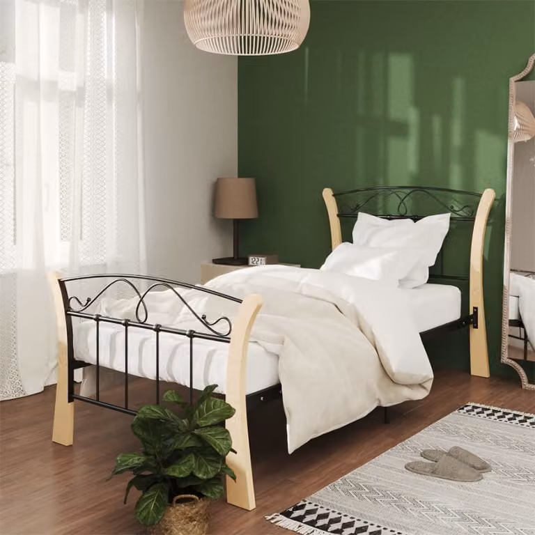 The Living Store Struttura letto in metallo nero 90x200 cm