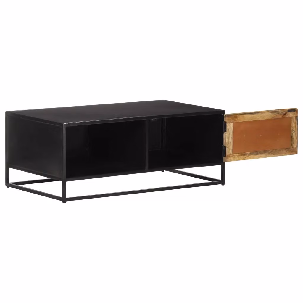 Tavolino da salotto rettangolare vidaXL in legno di mango e metallo, stile industriale, L 90 cm x P 50 cm x H 35 cm – 2