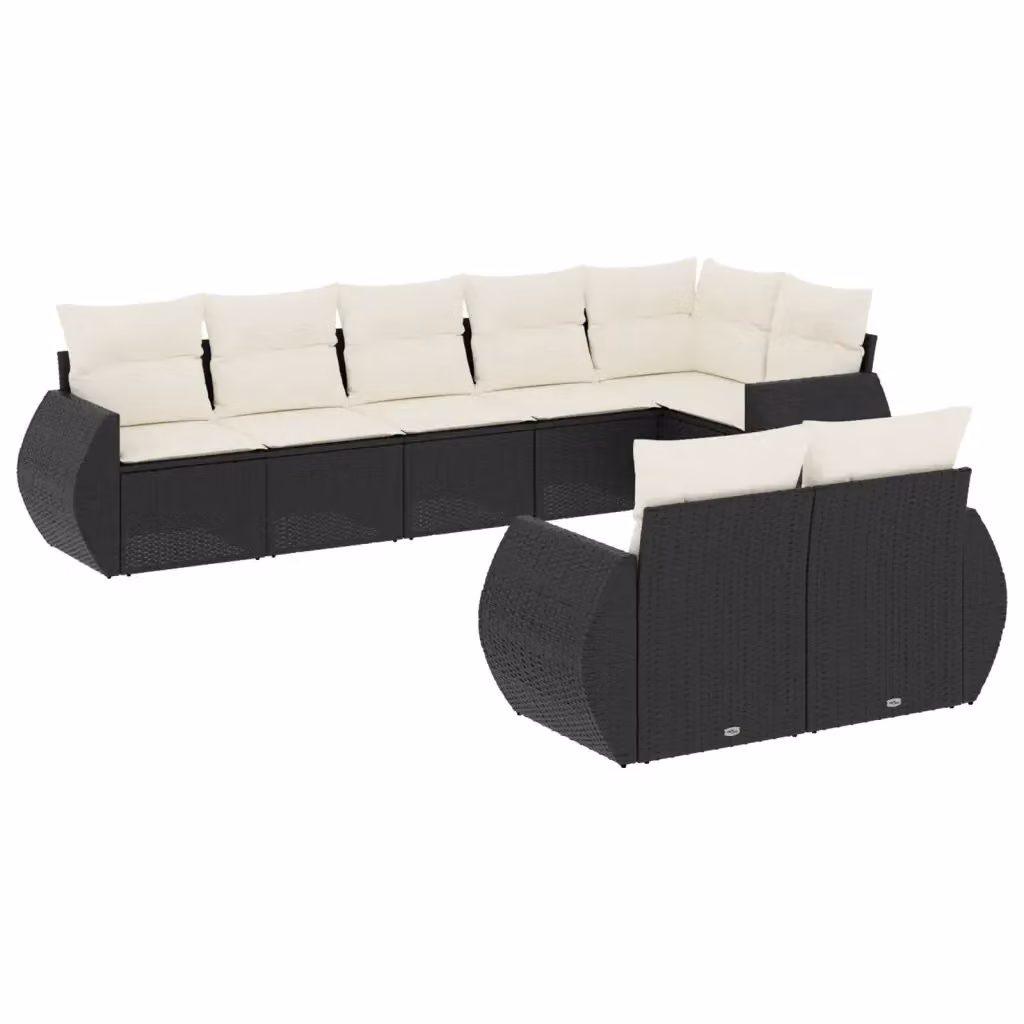 vidaXL Set Divani da Giardino a L in Polyrattan Nero con 8 Cuscini e Coperture Rimovibili – 2