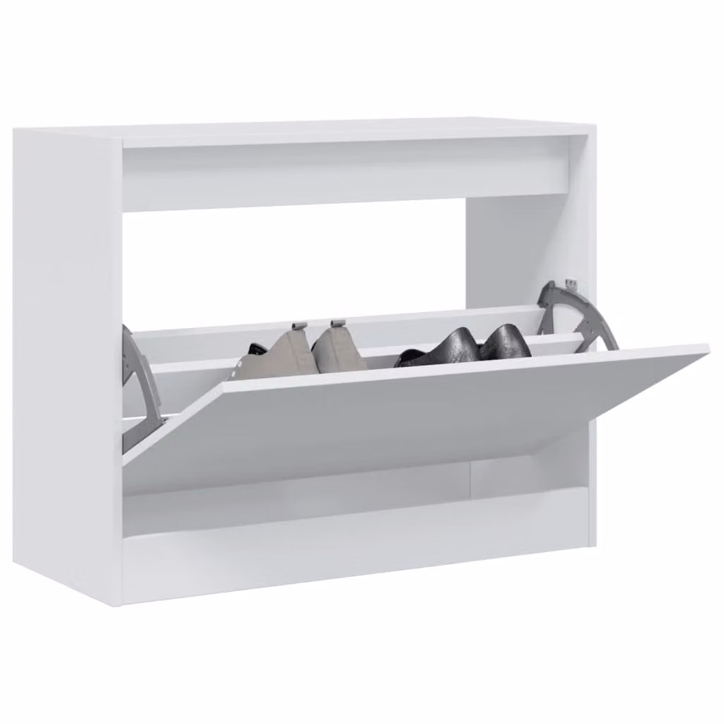 Scarpiera moderna vidaXL bianca con vani a ribalta in legno, da appendere al muro, L: 80 cm, P: 34 cm, H: 63 cm