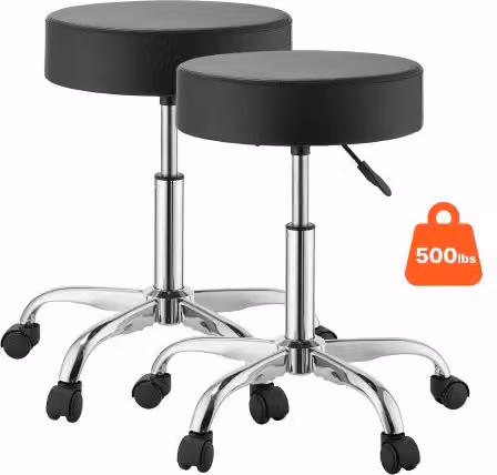 Set da 2 sgabelli con ruote Vevor, sedili ergonomici girevoli a 360° con altezza regolabile, imbottitura in similpelle PU, colore nero