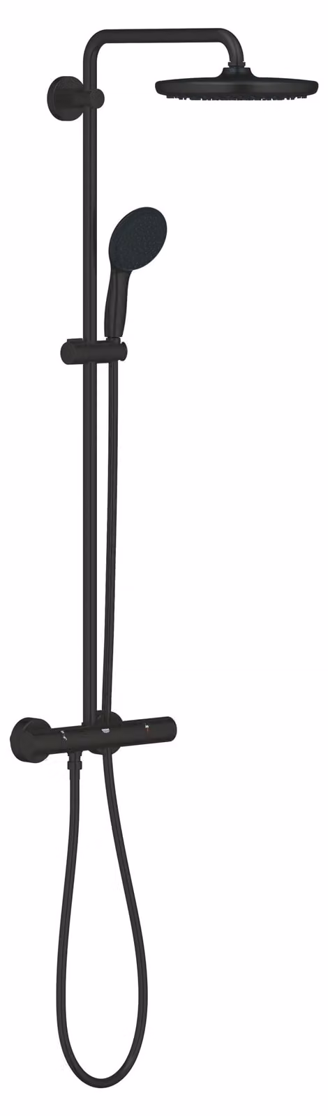 Colonna doccia con termostato, soffione da 25 cm, doccetta manuale da 11 cm, finitura nero opaco