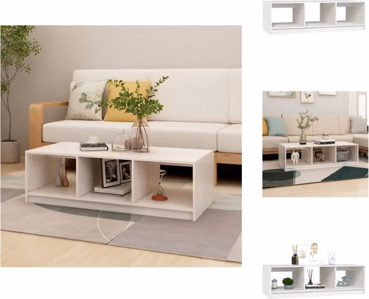 vidaXL Tavolino bianco 110x50x34 cm in legno di pino massiccio - Tavolini da caffè