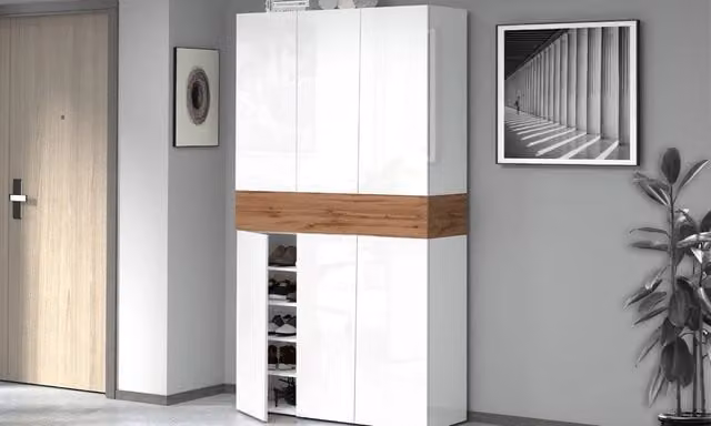 Scarpiera SAVONA 6 ante - Fino a 60 paia, bicolore bianco/rovere Made in Italy