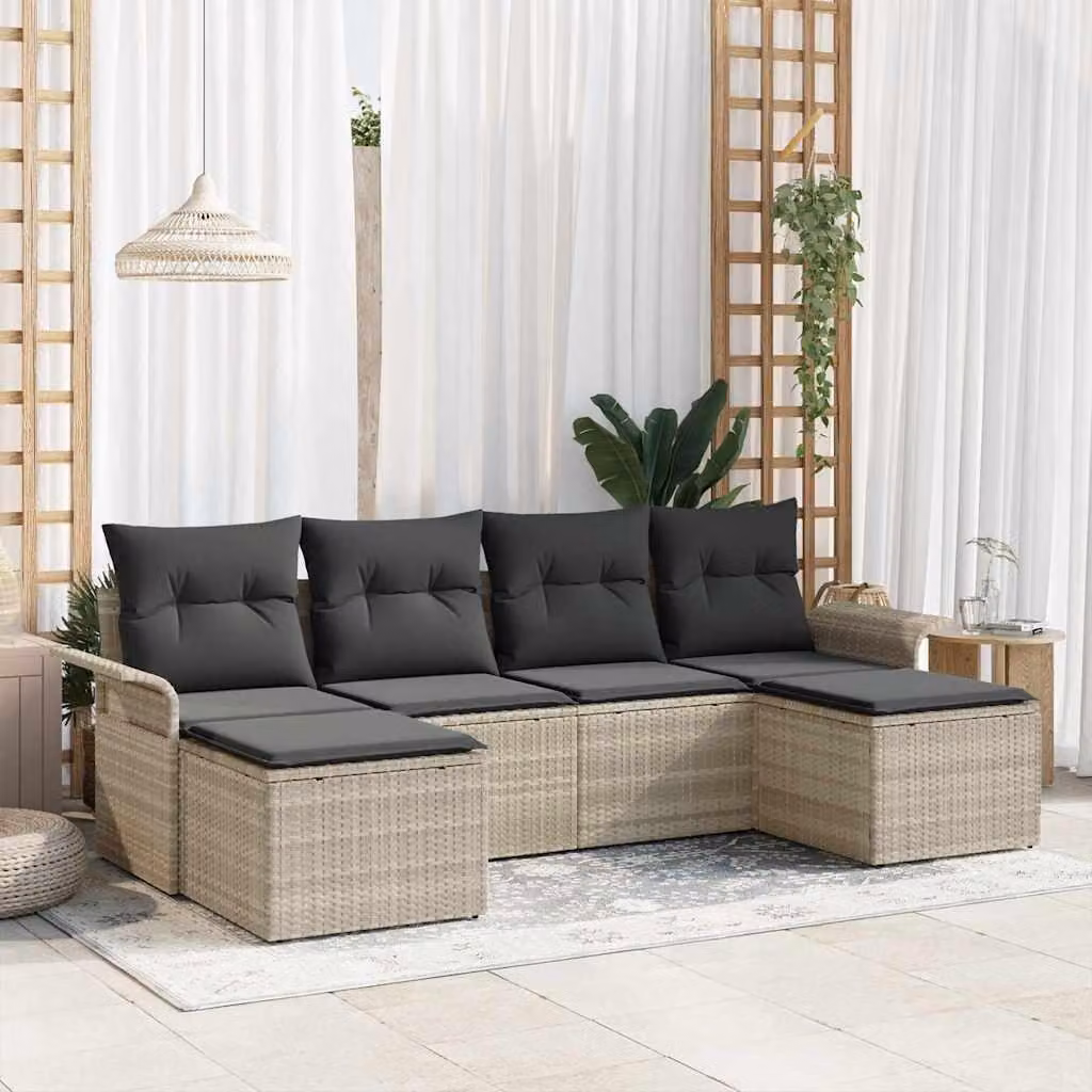 Maison Exclusive - Set Divano da Giardino 6 pcs Grigio chiaro Poly Rattan
