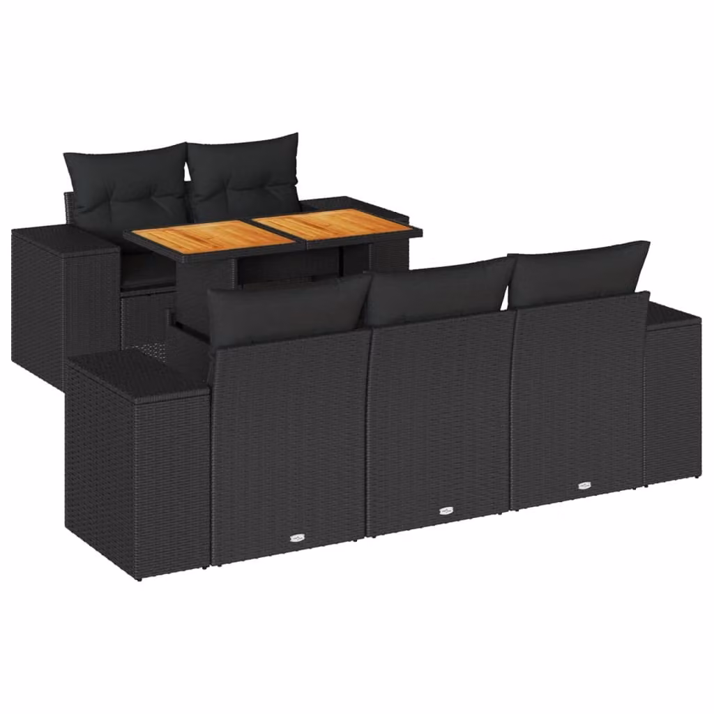 Set Divano da Giardino 6 pz con Cuscini Nero in Polyrattan