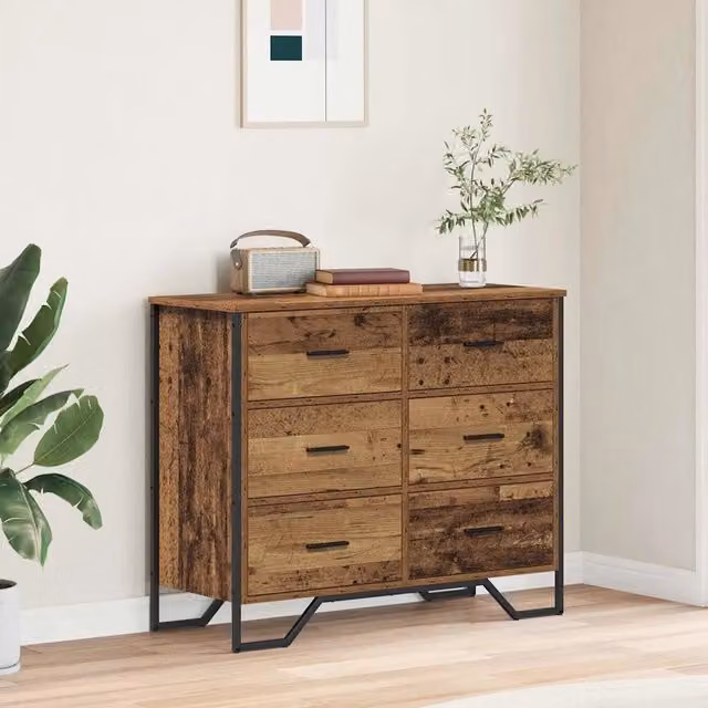 Cassettiera con 6 cassetti vidaXL in legno effetto vecchio marrone L 91 cm x P 35,5 cm x H 74,5 cm