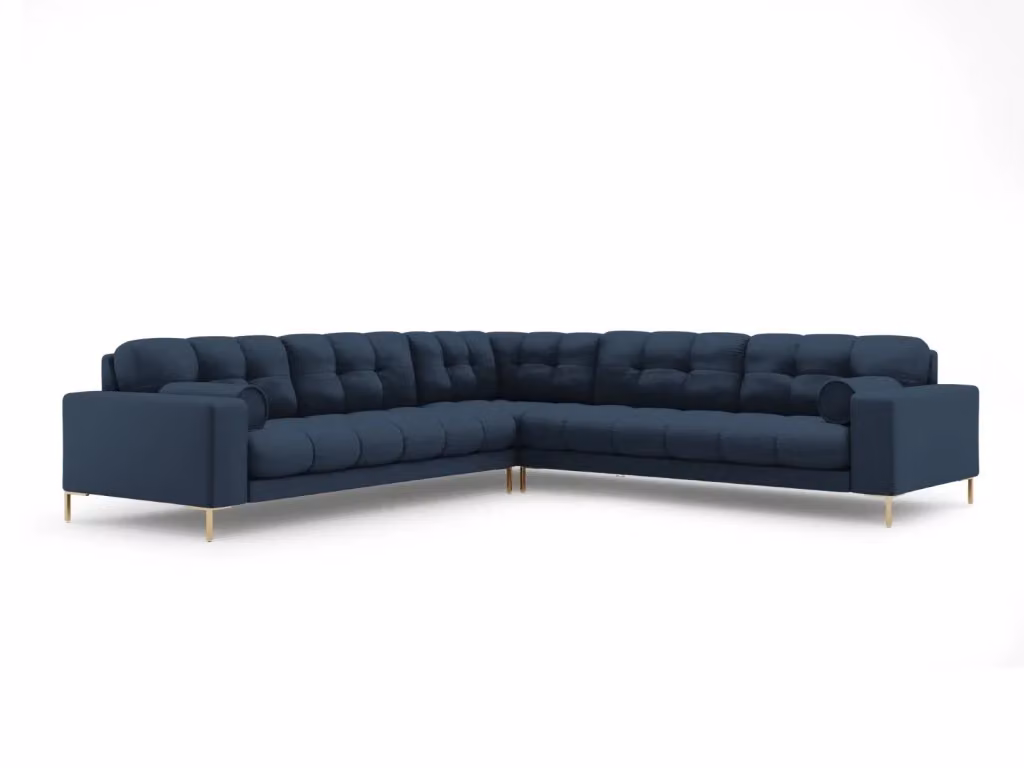 Divano angolare reversibile Bali Cosmopolitan Design a 6 posti in tessuto blu con dettagli oro – 2