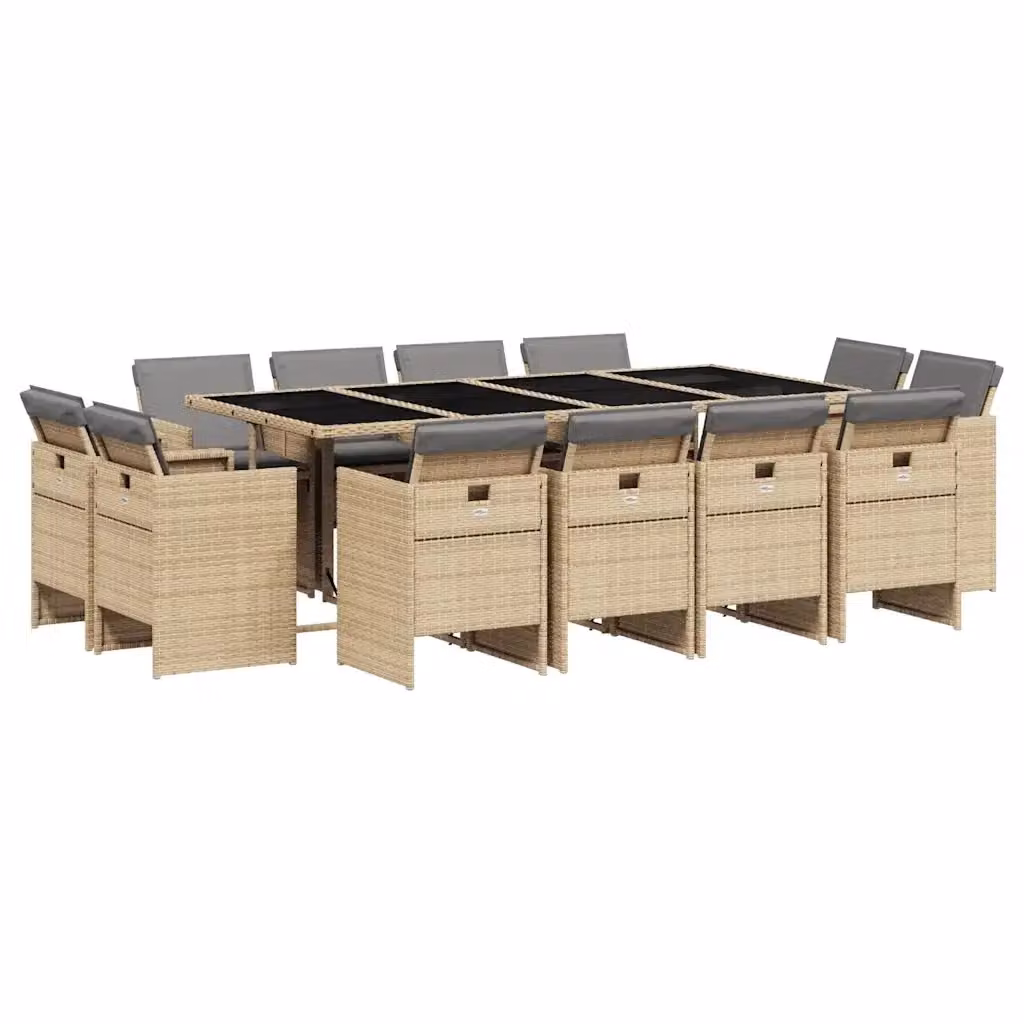 Set da pranzo da giardino vidaXL in polyrattan con cuscini beige, nero e grigio, 13 pezzi – 2