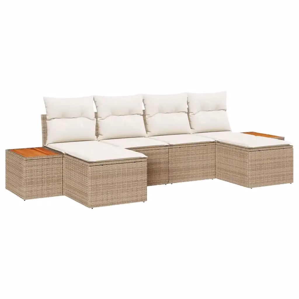 Set Divano da Giardino vidaXL a Forma di L in Polyrattan Beige con 6 Cuscini e Struttura in Acciaio – 2