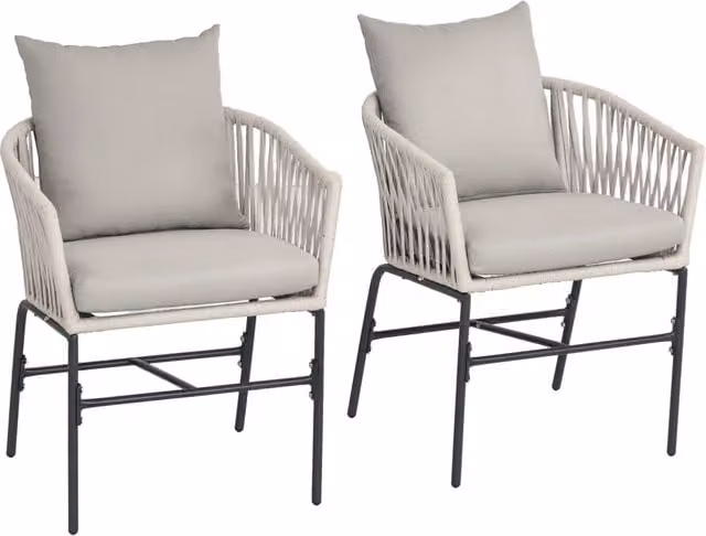 Set 2 Sedie da Giardino Stile Boho ¨C Xylo ¨C Con Cuscini Seduta Beige Metallo