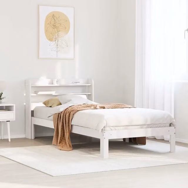 Letto singolo con testiera vidaXL in legno di pino bianco L/P/H: 200 x 90 x 82 cm