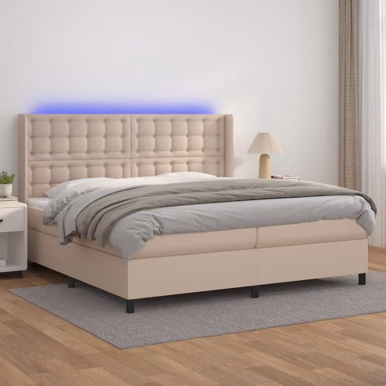 Maison Exclusive - Letto box spring materasso e LED cappuccino 200x200cm pelle artificiale