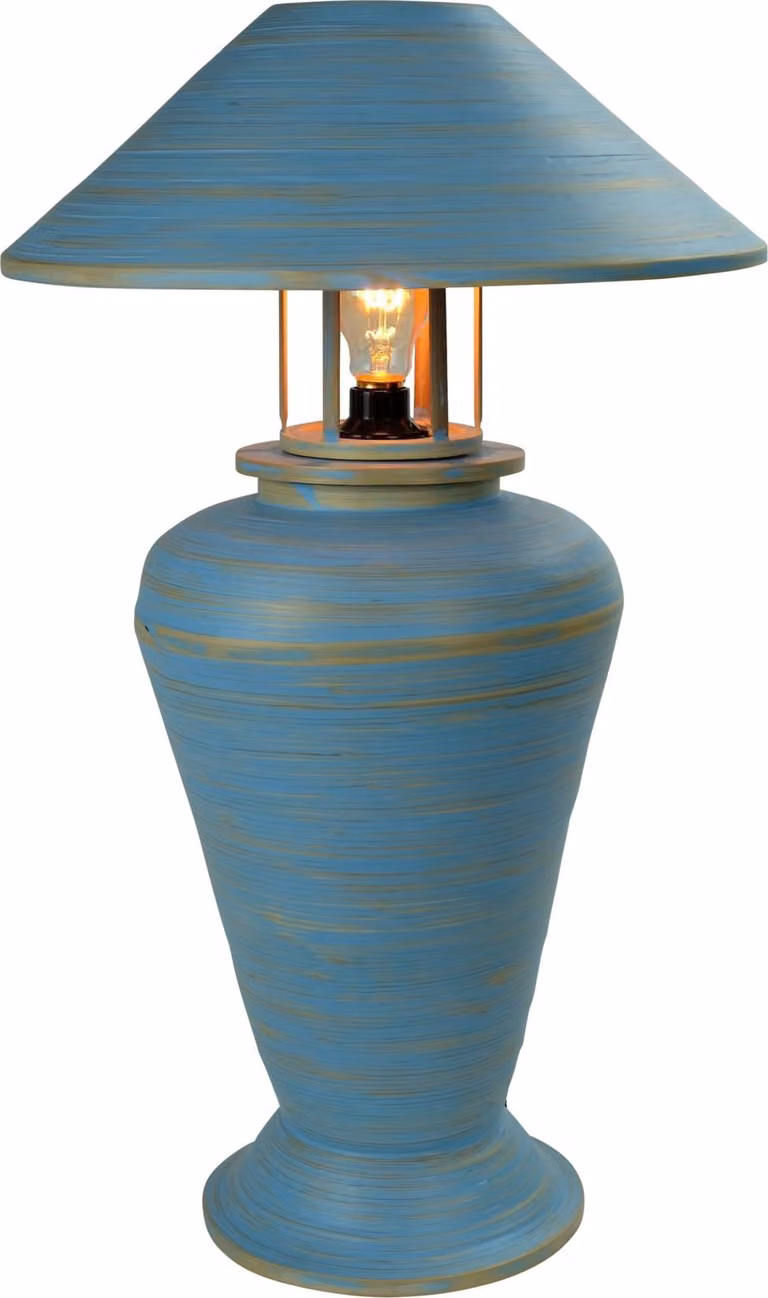 Fine Asianliving Lampada da tavolo in bambù a spirale fatta a mano blu 40x40x65cm
