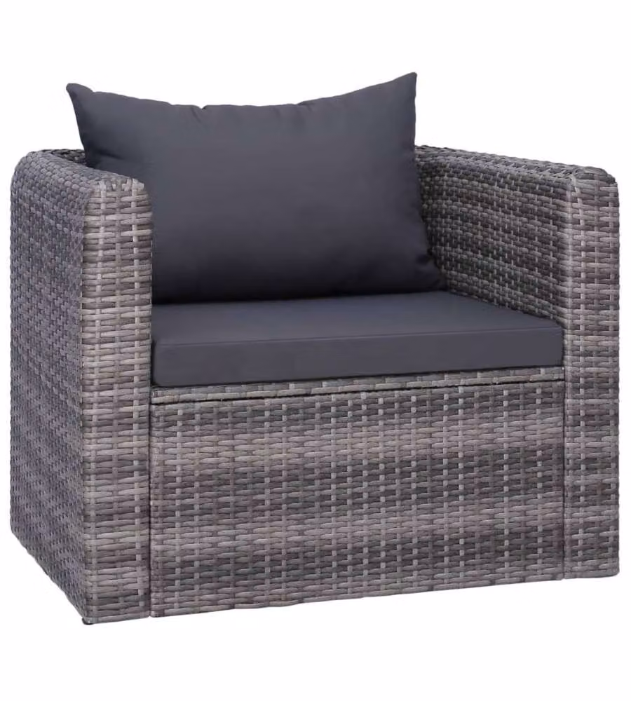 Sedia da Giardino con Cuscini in Polyrattan Grigio