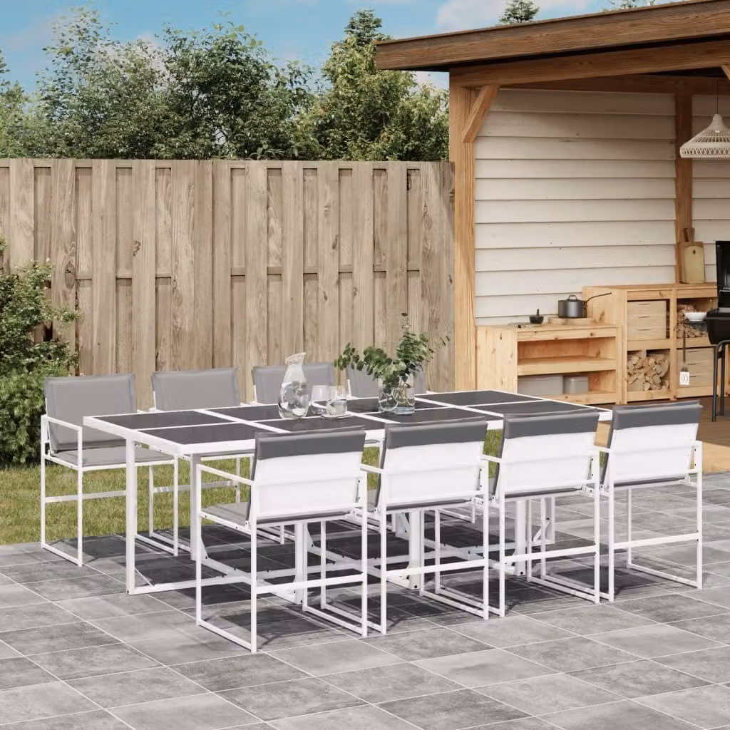 Maison Exclusive - Set da pranzo da giardino da 9 pezzi con cuscini, in Textilene bianco