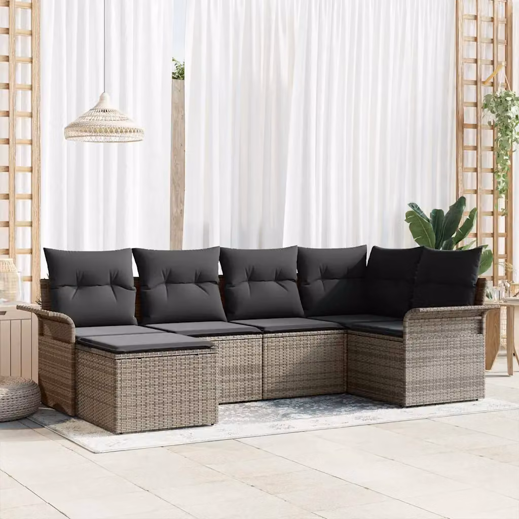 Set Divano da Giardino a L vidaXL 6 pz Grigio con Cuscini e Struttura in Metallo e Polyrattan – 1