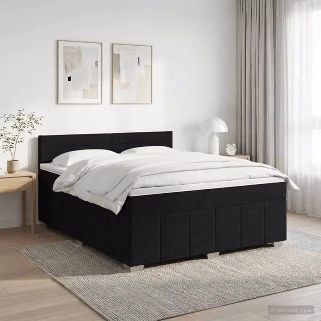 Letto box spring con materasso ibrido vidaXL nero L 140 x P 200 cm con base contenitore e molle a tasche individuali