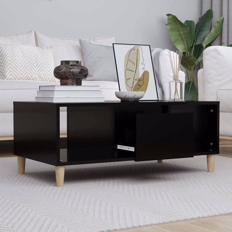 vidaXL Tavolino da Salotto Moderno Nero in Legno e MDF L: 90 cm, P: 50 cm, H: 36,5 cm
