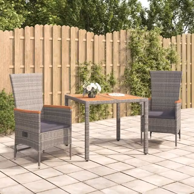 Set da Pranzo da Giardino 3 pz con Cuscini in Polyrattan Grigio 3157546