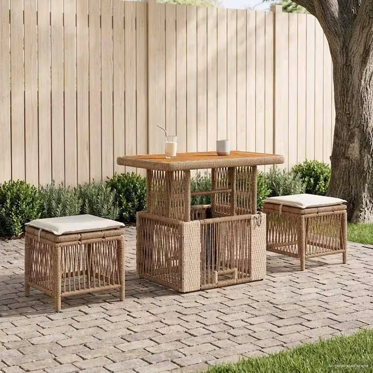 Maison Exclusive - Set da giardino per esterni, composto da 3 pezzi, in rattan sintetico beige e crema
