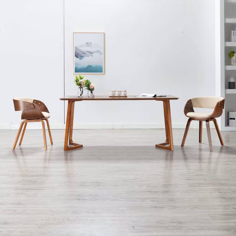 Set di 2 sedie da pranzo vidaXL in legno curvato e similpelle color crema e marrone