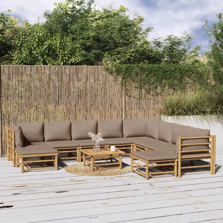 Maison Exclusive - Set da giardino da 11 pezzi con cuscini in bambù color taupe