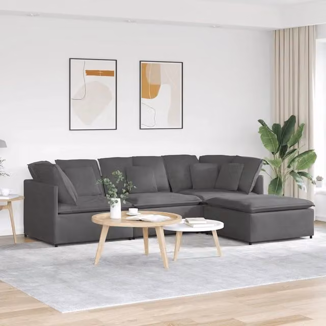 Divano Modulare con Poggiapiedi e Cuscini Grigio Scuro 3321318