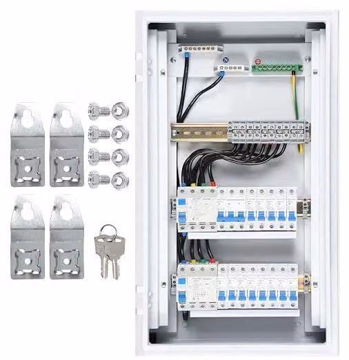 Pannello di distribuzione a 3 file, grado di protezione IP54, impermeabile, con interruttore differenziale/magnetotermico, adatto per uso domestico, officine e attività commerciali
