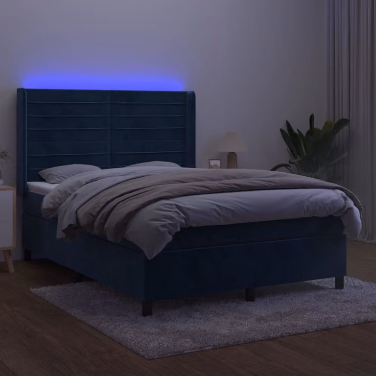 Maison Exclusive - Letto boxspring con materasso e LED blu scuro 140x190 cm velluto