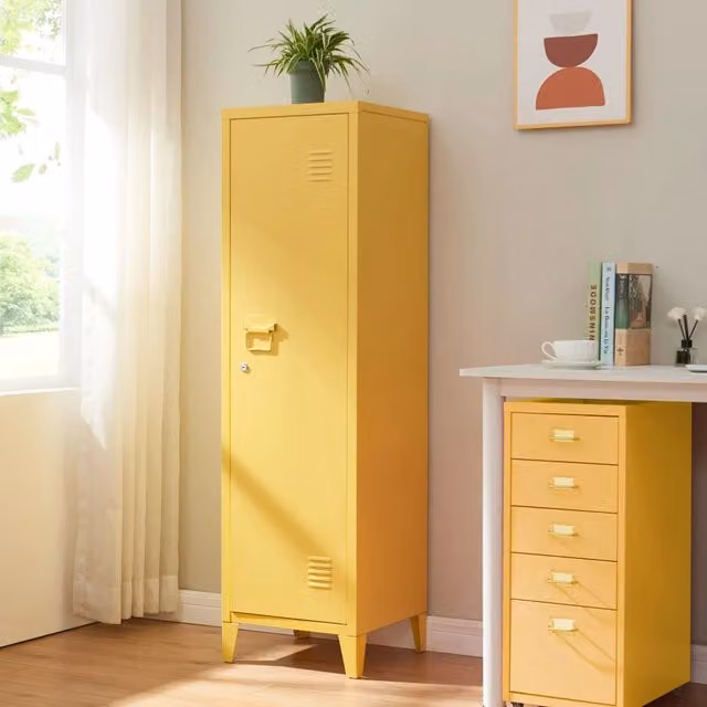 Armadio da ufficio in metallo Kurikka en.casa giallo con ante a battente e serratura L 38 cm, P 38 cm, H 137 cm