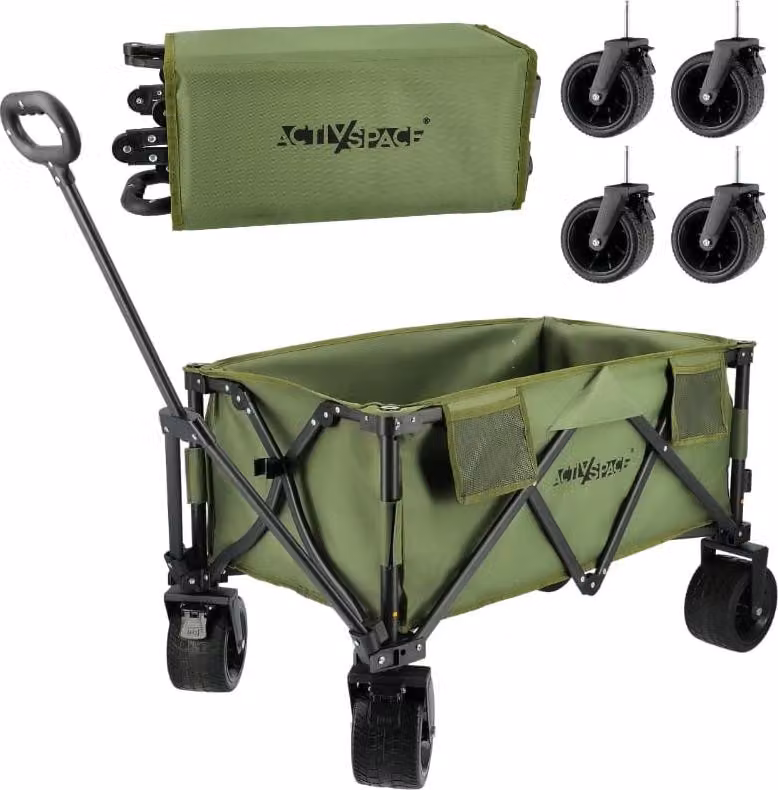 Trolley pieghevole Premium per la spiaggia e il campeggio - verde militare