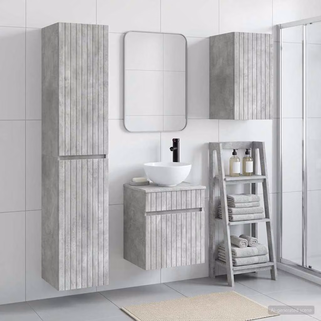 Set di mobili per il bagno vidaXL in 3 pezzi Grigio, composto da armadietto con specchio, pensile e colonna alta, design minimalista in MDF