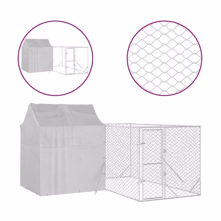 Cuccia Cani da Esterno Tetto Argento 4x4x2,5 m Acciaio Zincato