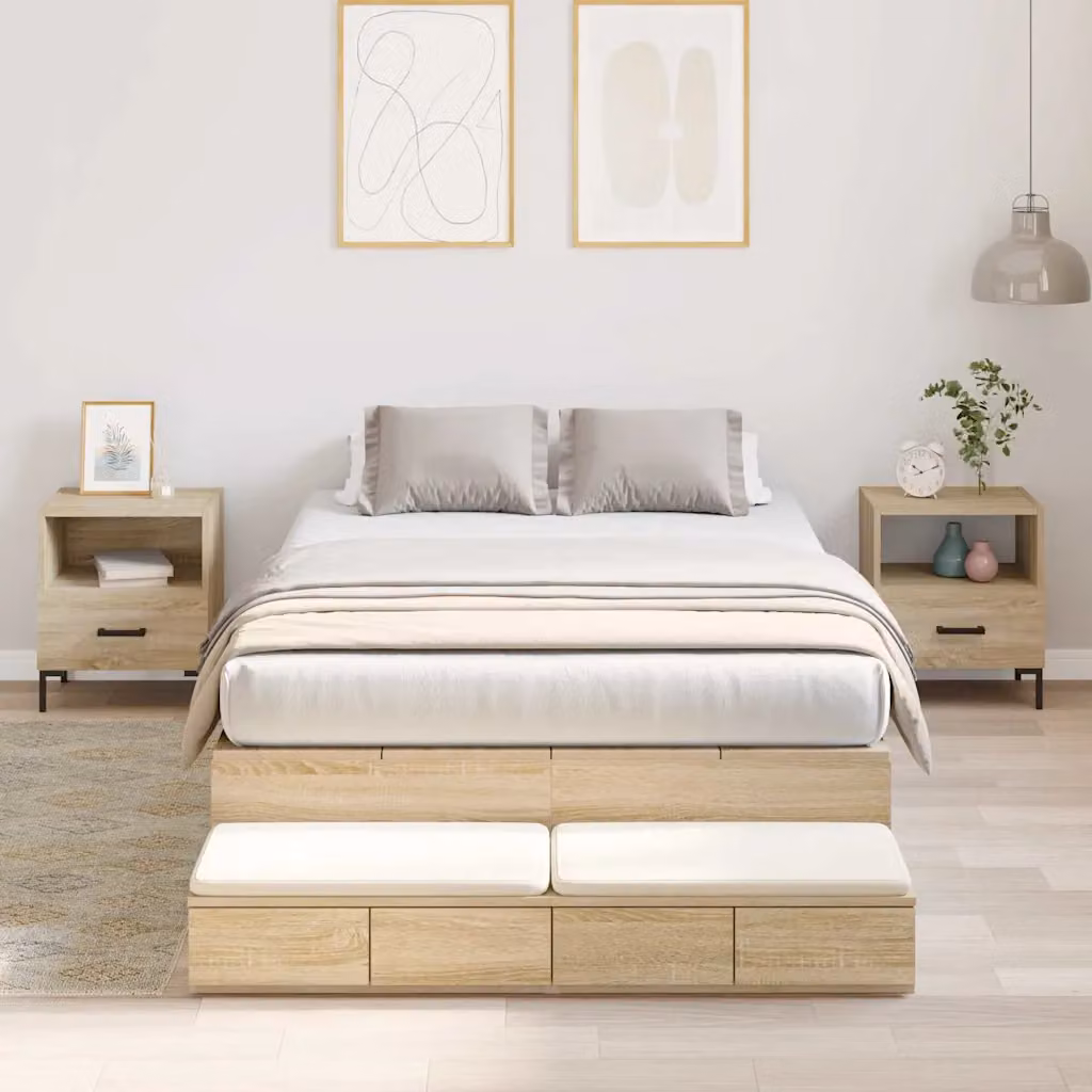 vidaXL Struttura letto con contenitore e cassetti in legno e MDF, colore marrone, L/P/H: 120 x 200 x 31,5 cm
