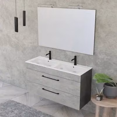 Mobile bagno sospeso INBAGNO Smart grigio e bianco con specchio LED e cassettoni con chiusura soft close L: 118 cm, P: 42 cm, H: 62 cm – 1