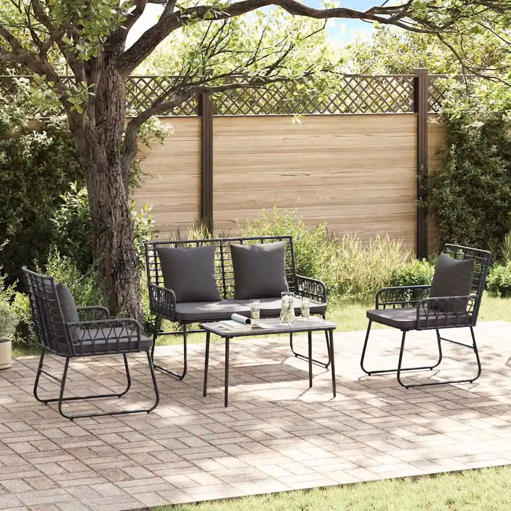 Set da pranzo per giardino e terrazza vidaXL in rattan e metallo, 3 pezzi, nero e antracite – 1