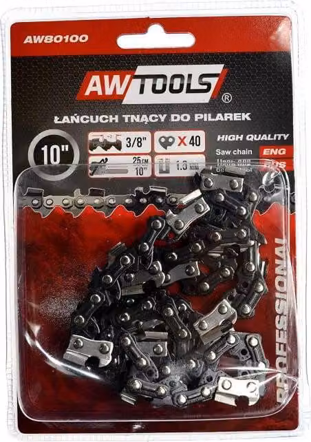 Catena di taglio Awtools, modello 25cm/40/3/8"/1,3, compatibile con CS250, Black Line, ideale per motosega, elevata durata, taglio preciso, perfetta per il giardinaggio.